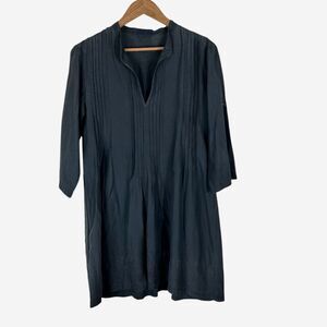 CP Shades Regina Tunic Pleated Top Roll Tab Sleeves Small Ink Lagenlook